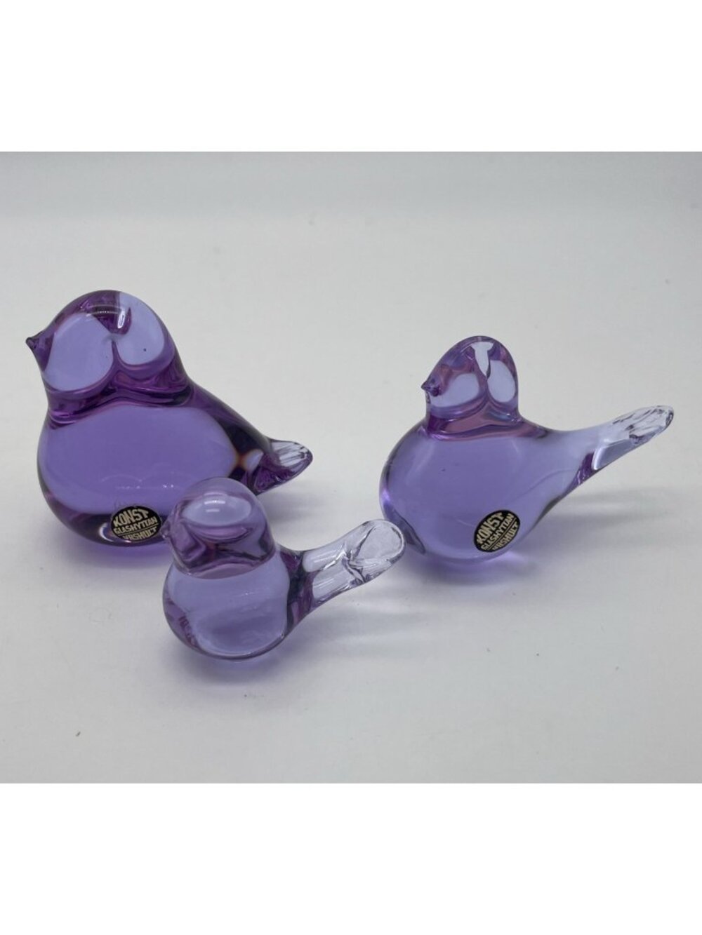 Vtg Swedish Konst Glashyttan Urshult Purple Glass Bird Lot Of 3 Made In Sweden